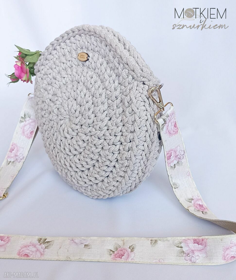 Torebka okrągła ze sznurka bawełnianego 25 cm - na ramię, handmade