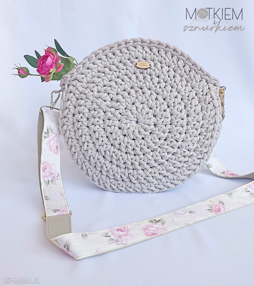 Torebka okrągła ze sznurka bawełnianego 25 cm - na ramię, handmade