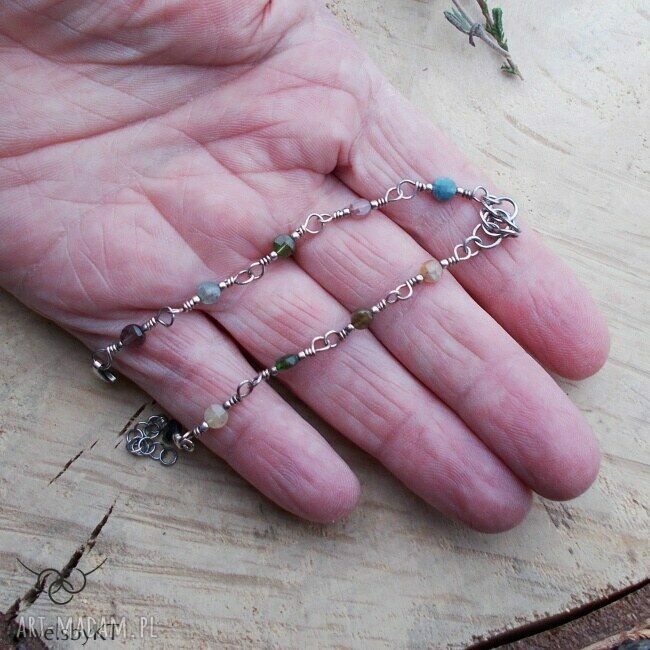 Srebrna bransoletka Okrągłe Kolory II z turmalinami i chainmaille