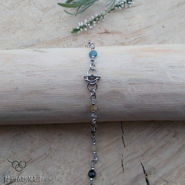 Srebrna bransoletka Okrągłe Kolory II z turmalinami i chainmaille