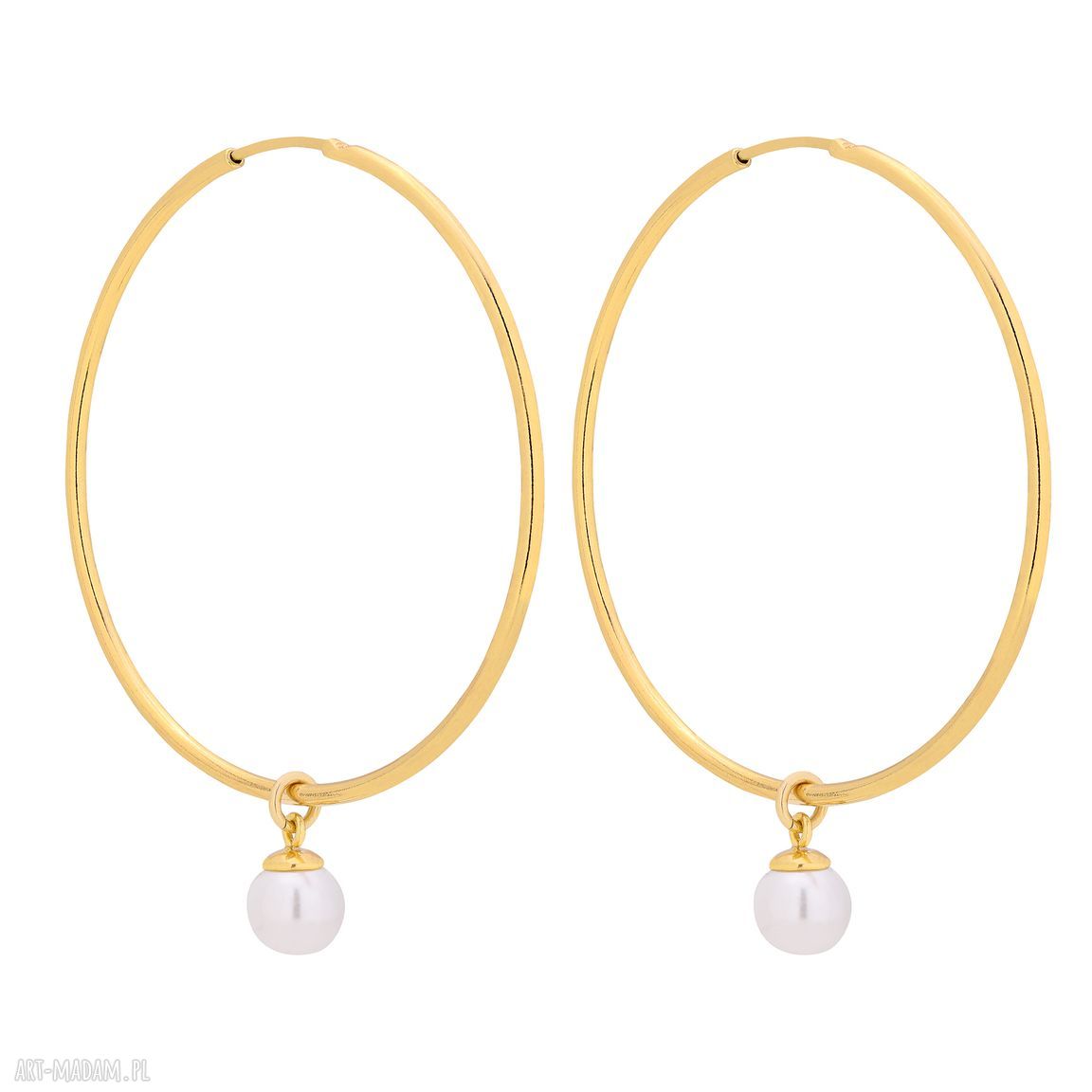 Złote kolczyki duże koła białymi perłami swarovski® crystal