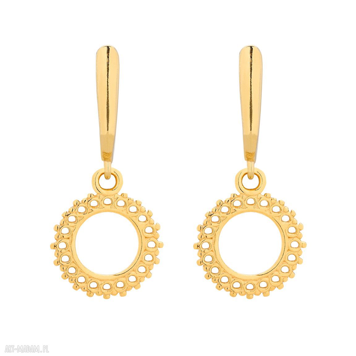 Złote kolczyki rozetami rozety okrągłe wiszące eleganckie