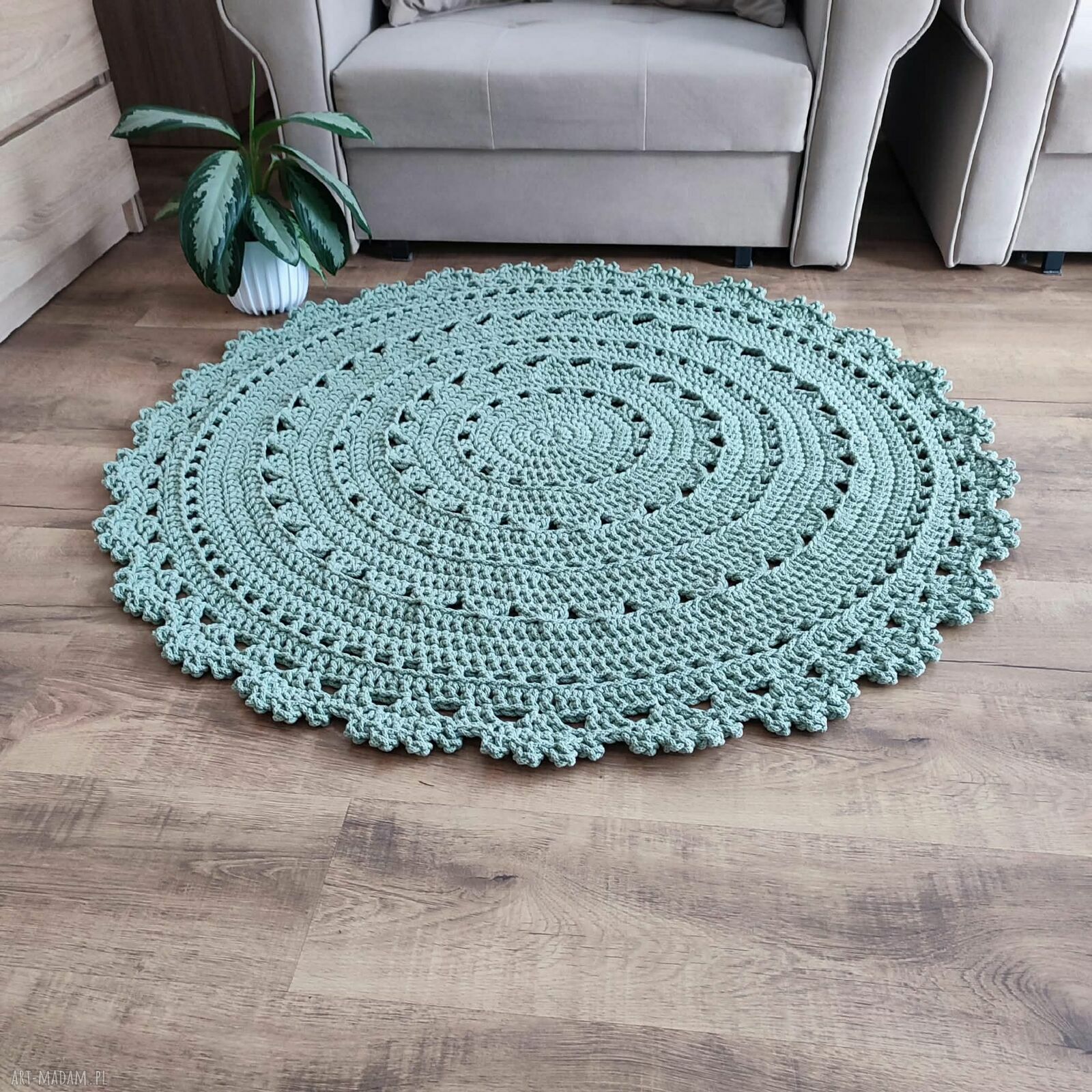 Okrągły dywan ze sznurka bawełnianego 120 cm - ręcznie szydełkowany