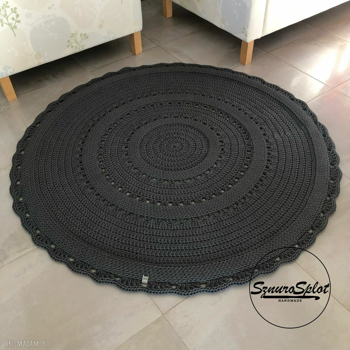 Okrągły dywan ze sznurka bawełnianego 150 cm - rękodzieło na zamówienie