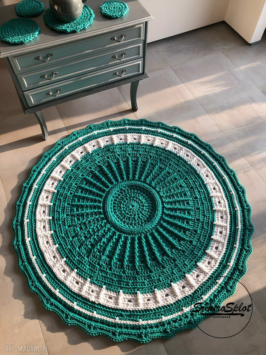 Okrągły dywan ze sznurka bawełnianego 140 cm - rękodzieło do Twojego wnętrza