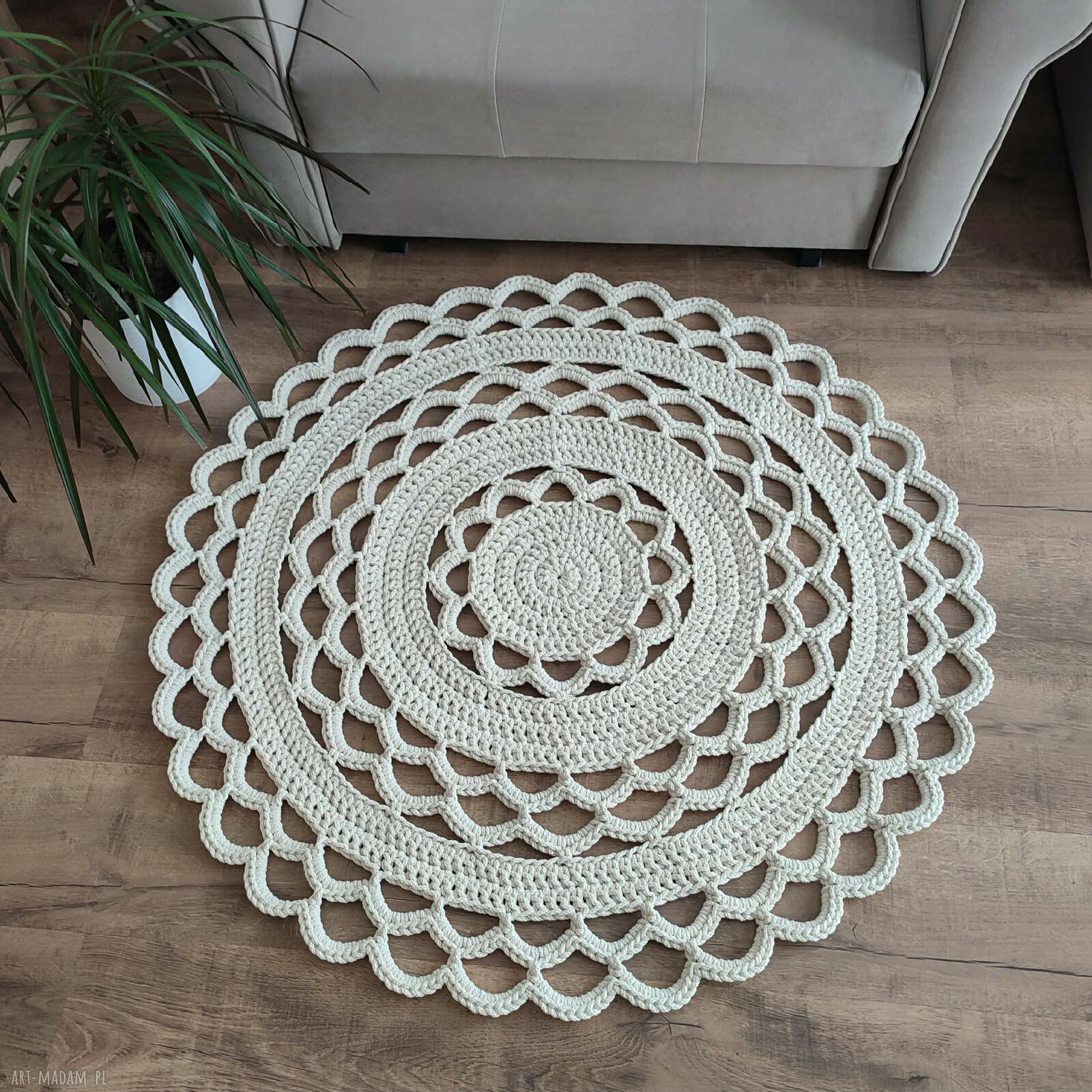 Dywan okrągły ze sznurka bawełnianego szydełkowy 100 cm