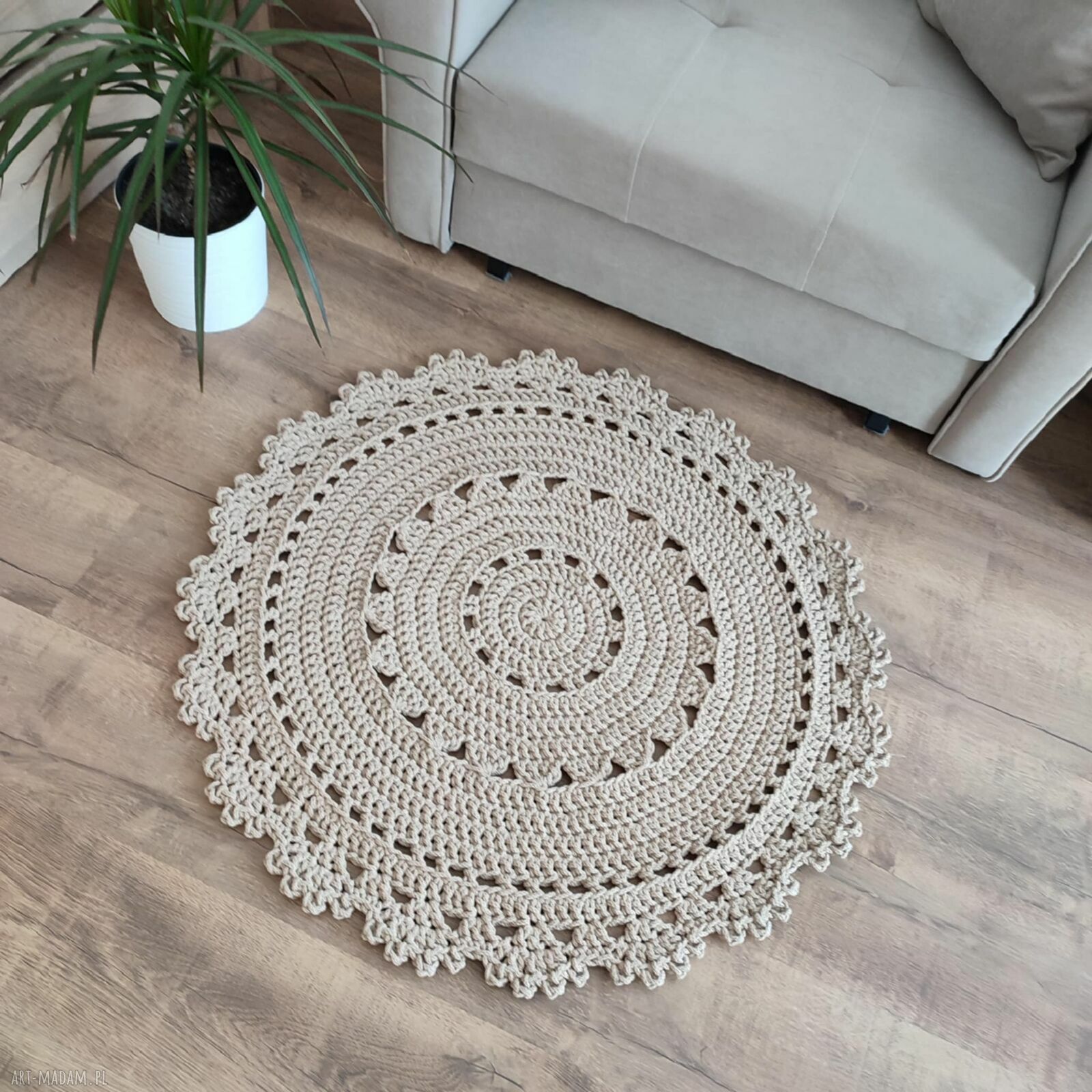 Dywan okrągły szydełkowy ze sznurka bawełnianego 90 cm
