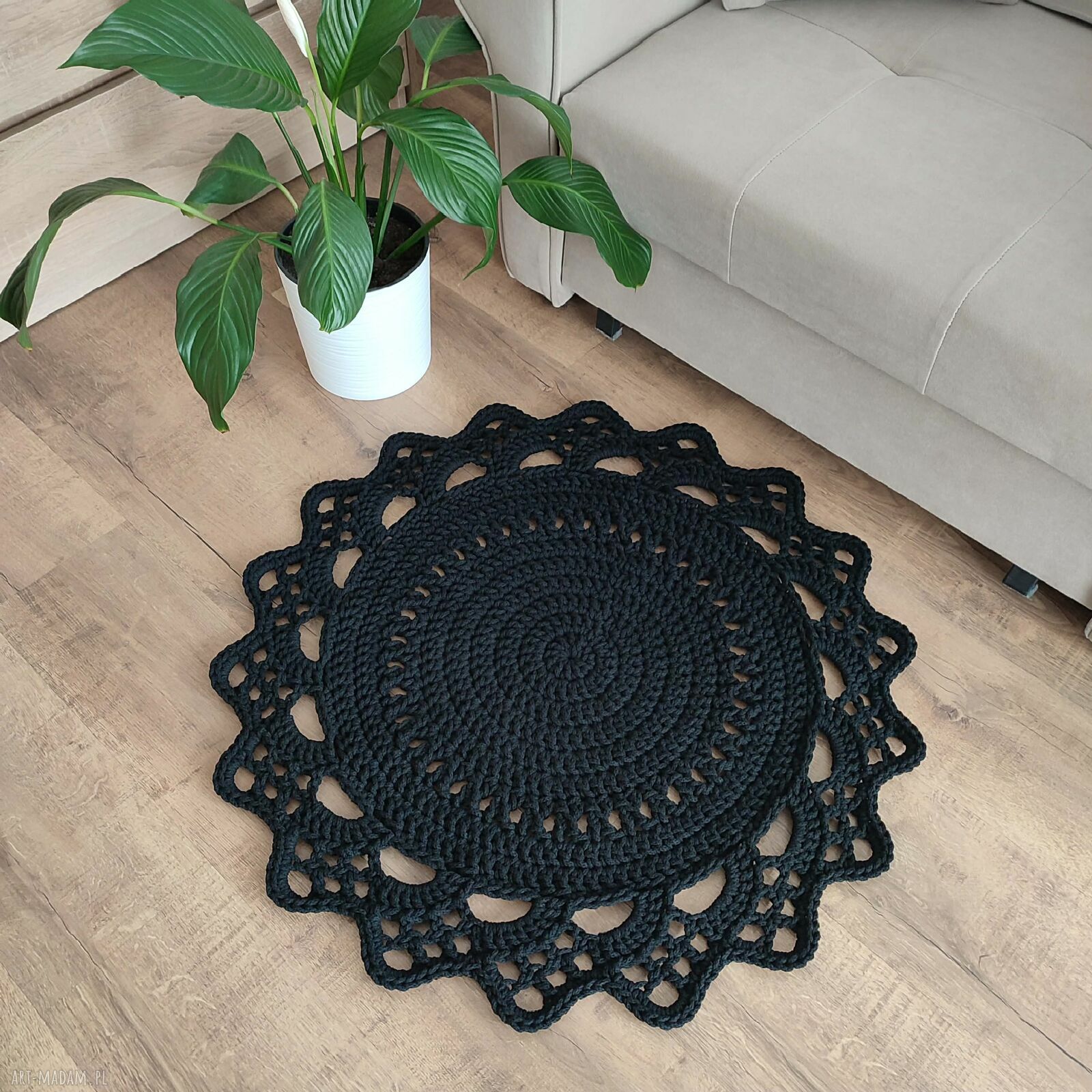 Dywan okrągły ze sznurka bawełnianego szydełkowy 80 cm - ręcznie robiony