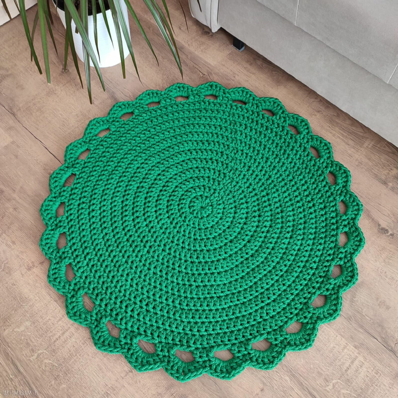 Dywan okrągły szydełkowy ze sznurka bawełnianego 80 cm - styl boho
