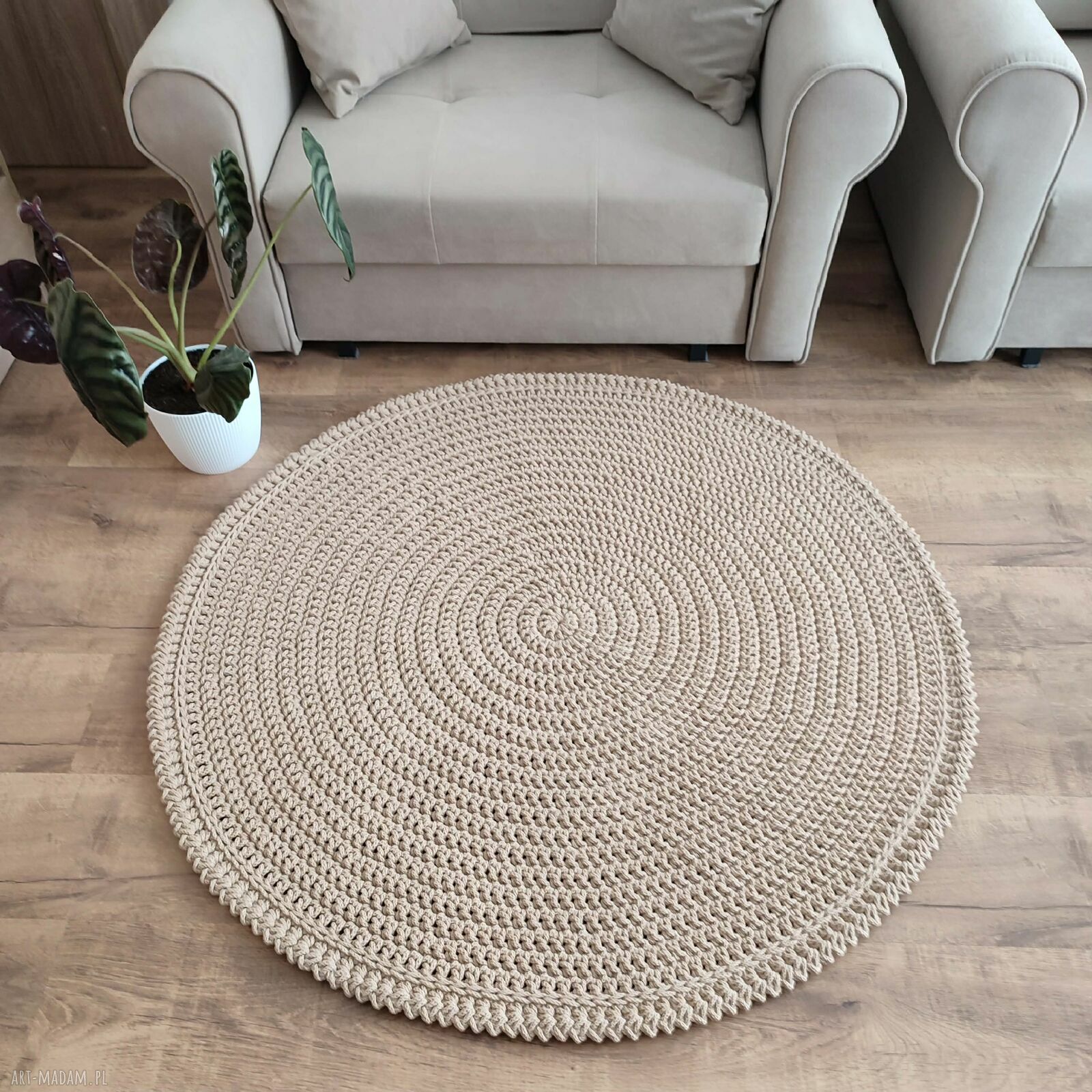 Dywan okrągły ze sznurka bawełnianego szydełkowy 115 cm