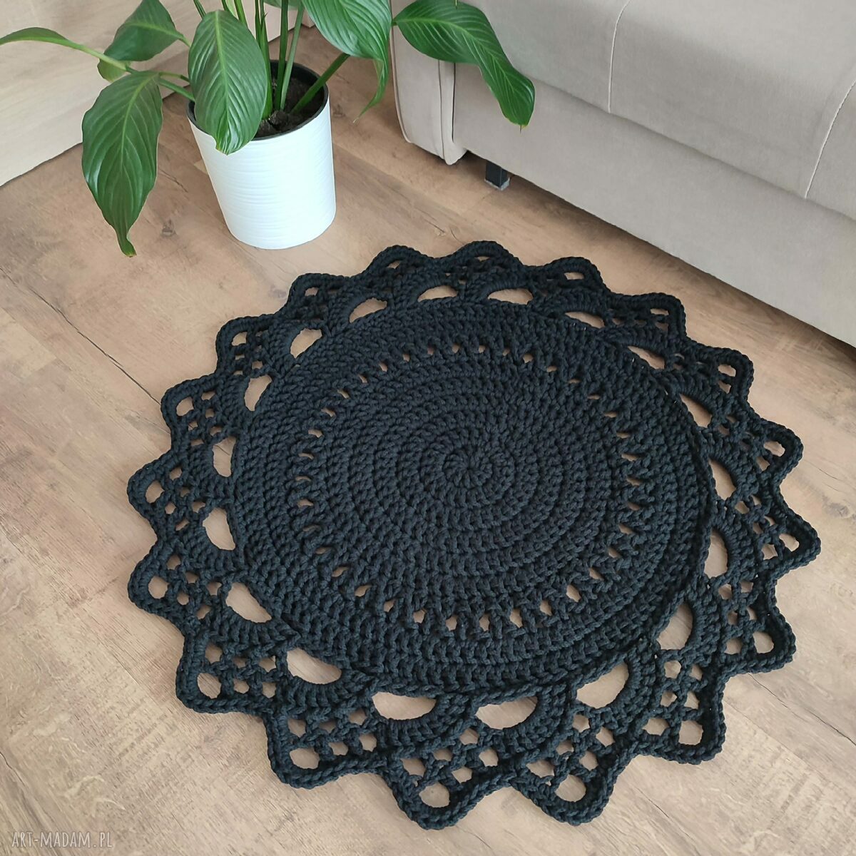 Dywan okrągły ze sznurka bawełnianego szydełkowy 80 cm - ręcznie robiony
