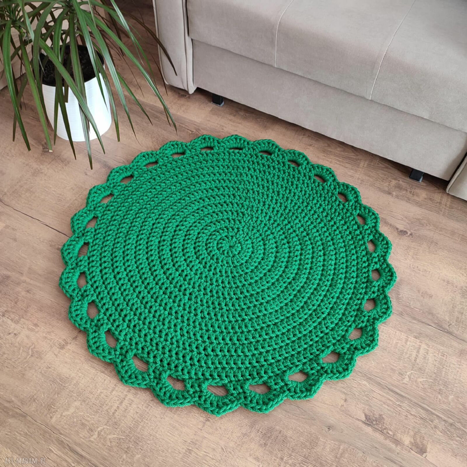Dywan okrągły szydełkowy ze sznurka bawełnianego 80 cm - styl boho