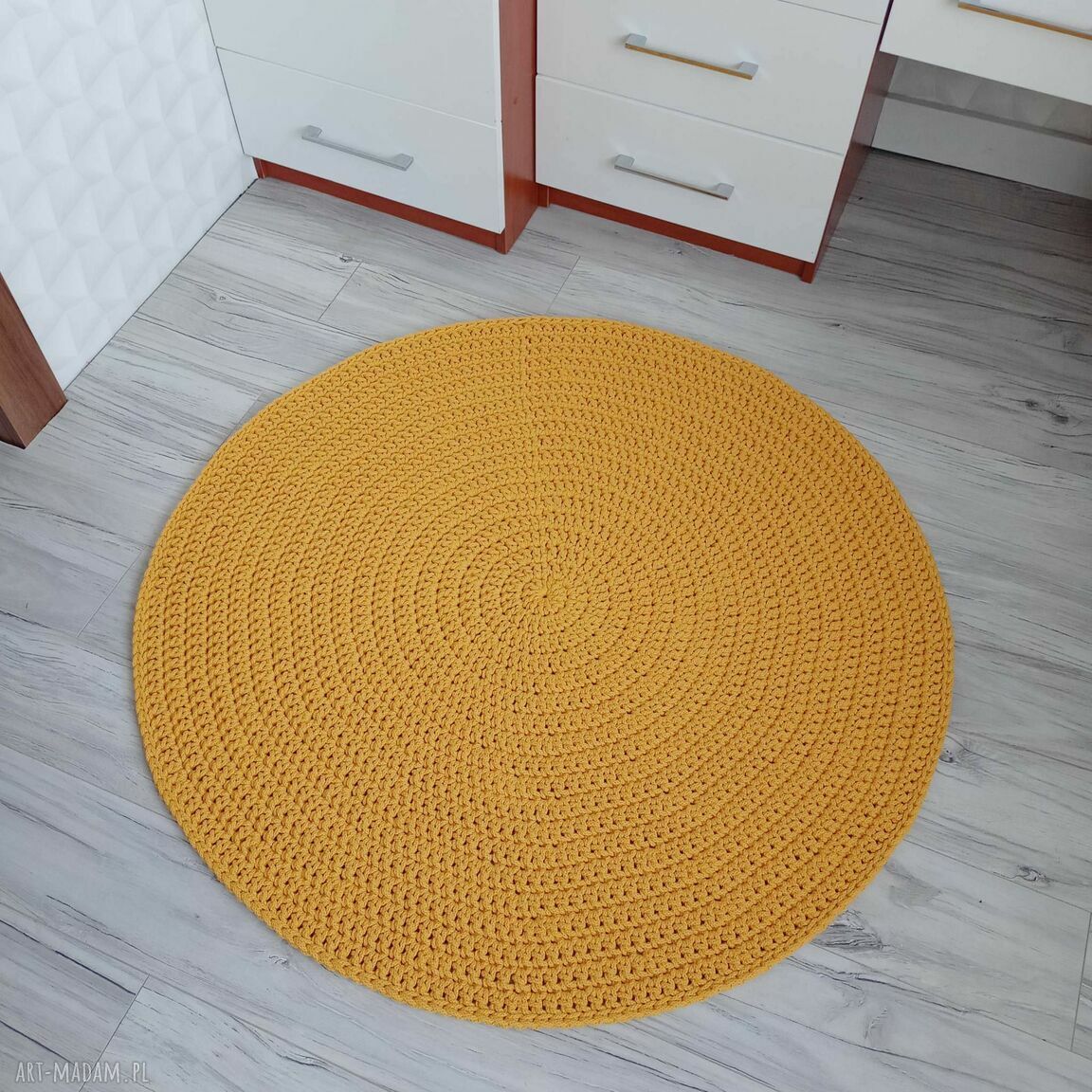 Dywan okrągły ze sznurka bawełnianego 110 cm - ręcznie szydełkowany boho