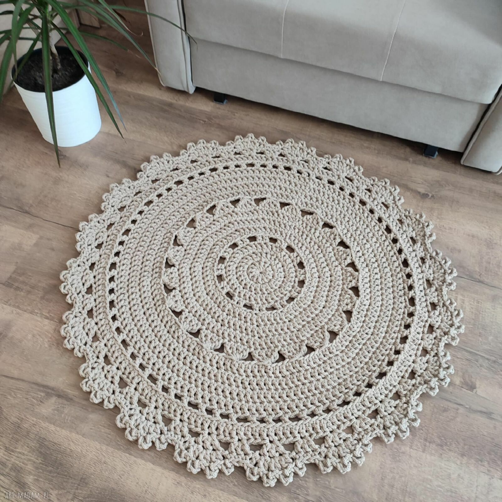 Dywan okrągły szydełkowy ze sznurka bawełnianego 90 cm