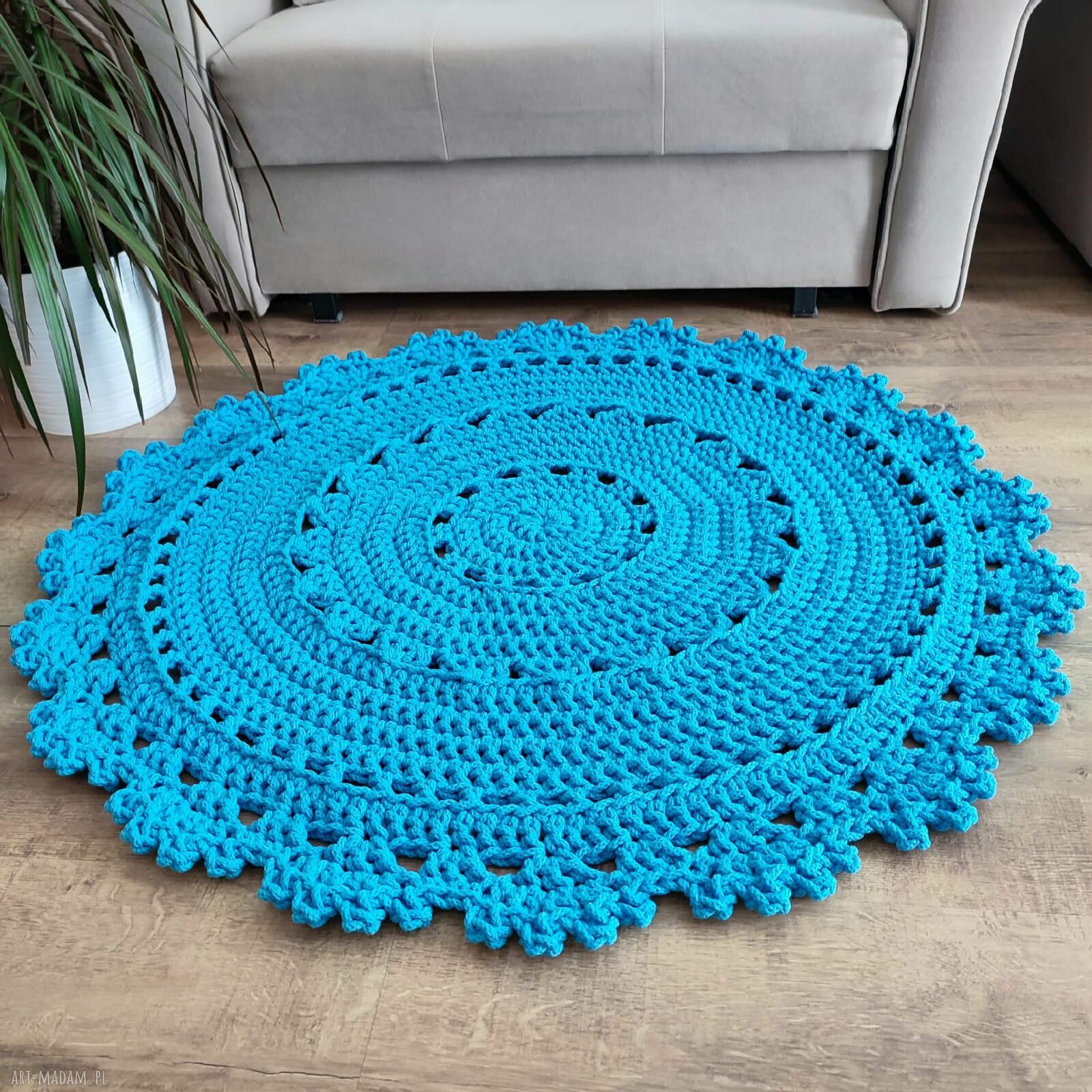 Okrągły dywan szydełkowy ze sznurka bawełnianego 90 cm
