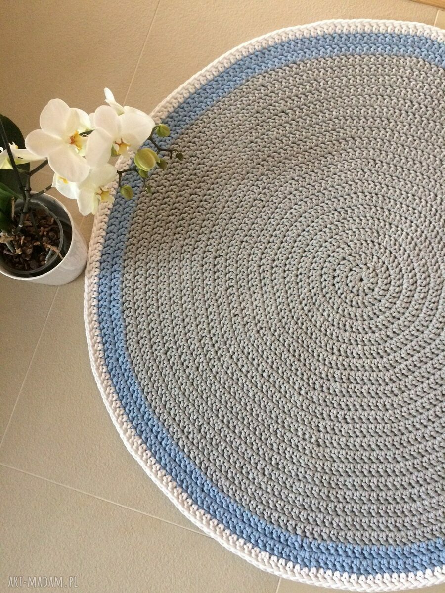 Okrągły dywan 110 cm Scandi ze sznurka bawełnianego - ręcznie szydełkowany
