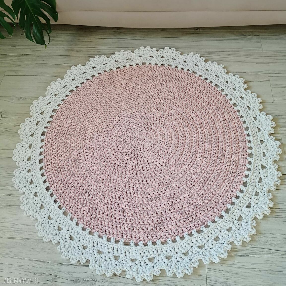 Dywan okrągły ze sznurka bawełnianego 120 cm - ręcznie szydełkowany