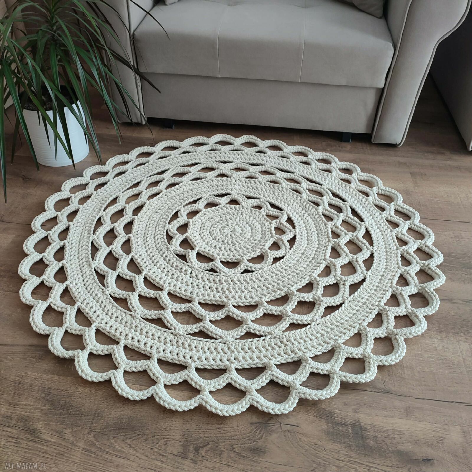 Dywan okrągły ze sznurka bawełnianego szydełkowy 100 cm