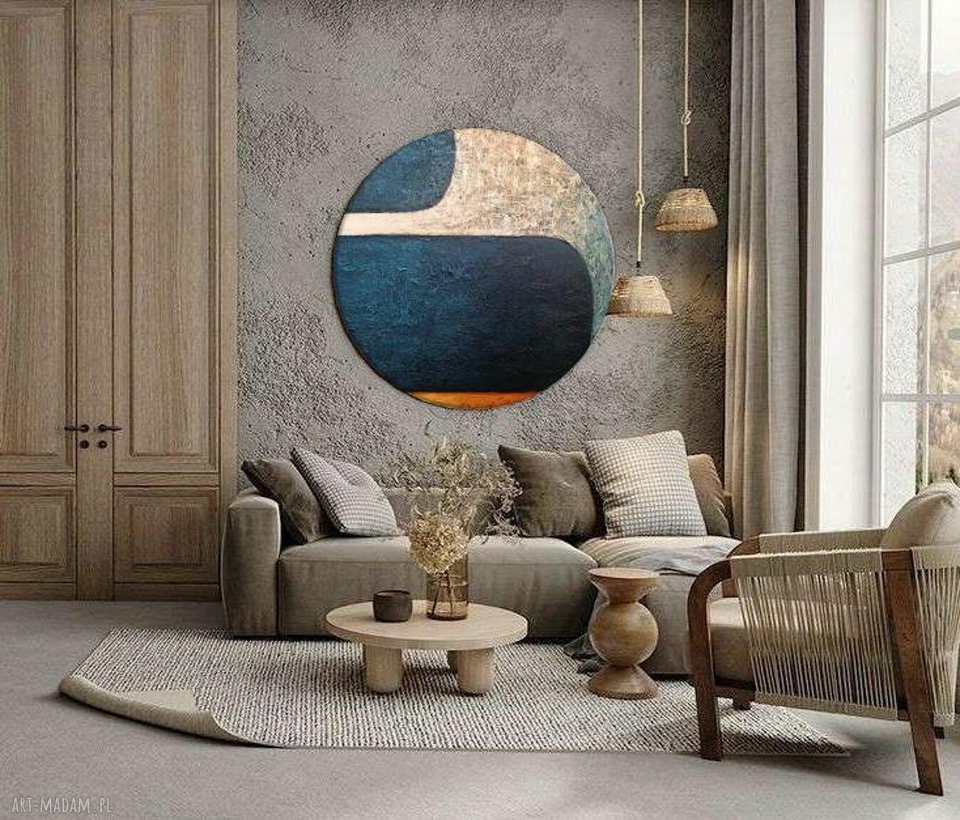 MANCHAS DE MAR - okrągły obraz strukturalny do salonu (70 cm)