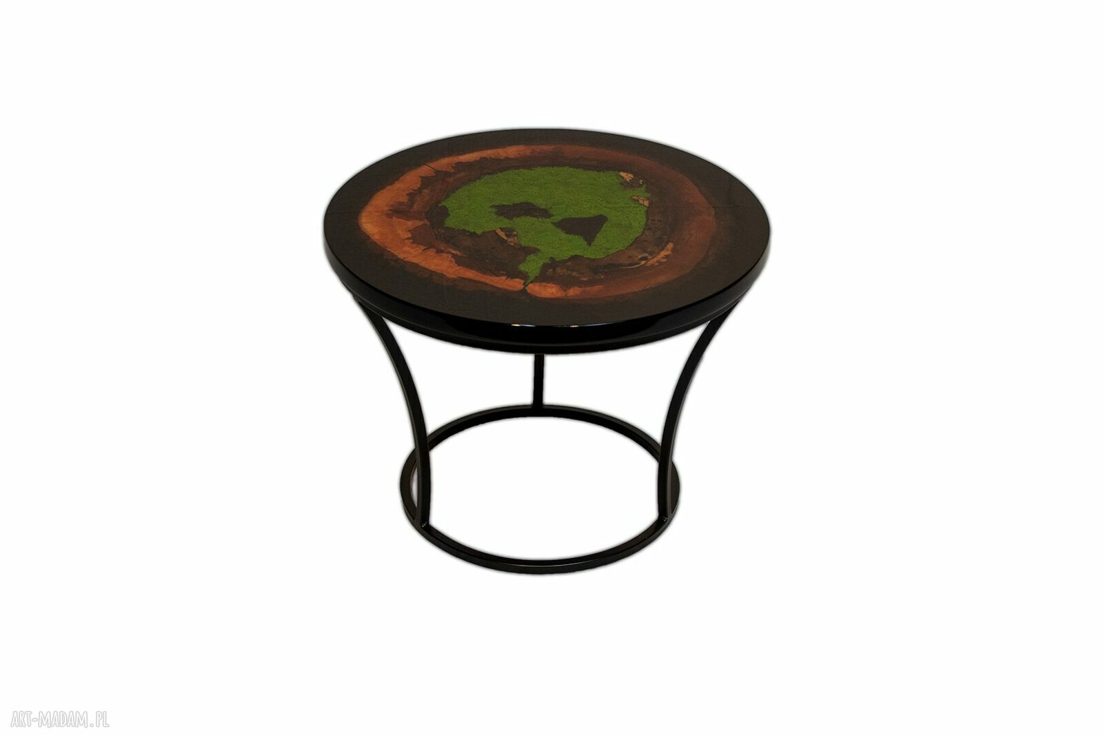 Okrągły stolik kawowy z mchem i żywicą z kasztana (Ø60 cm, wys. 45 cm)