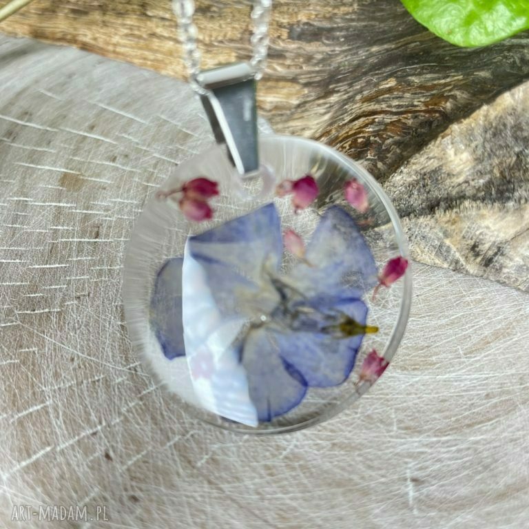 Okrągły wisiorek z kolorowymi kwiatami Z2059 - wiosenny naszyjnik handmade