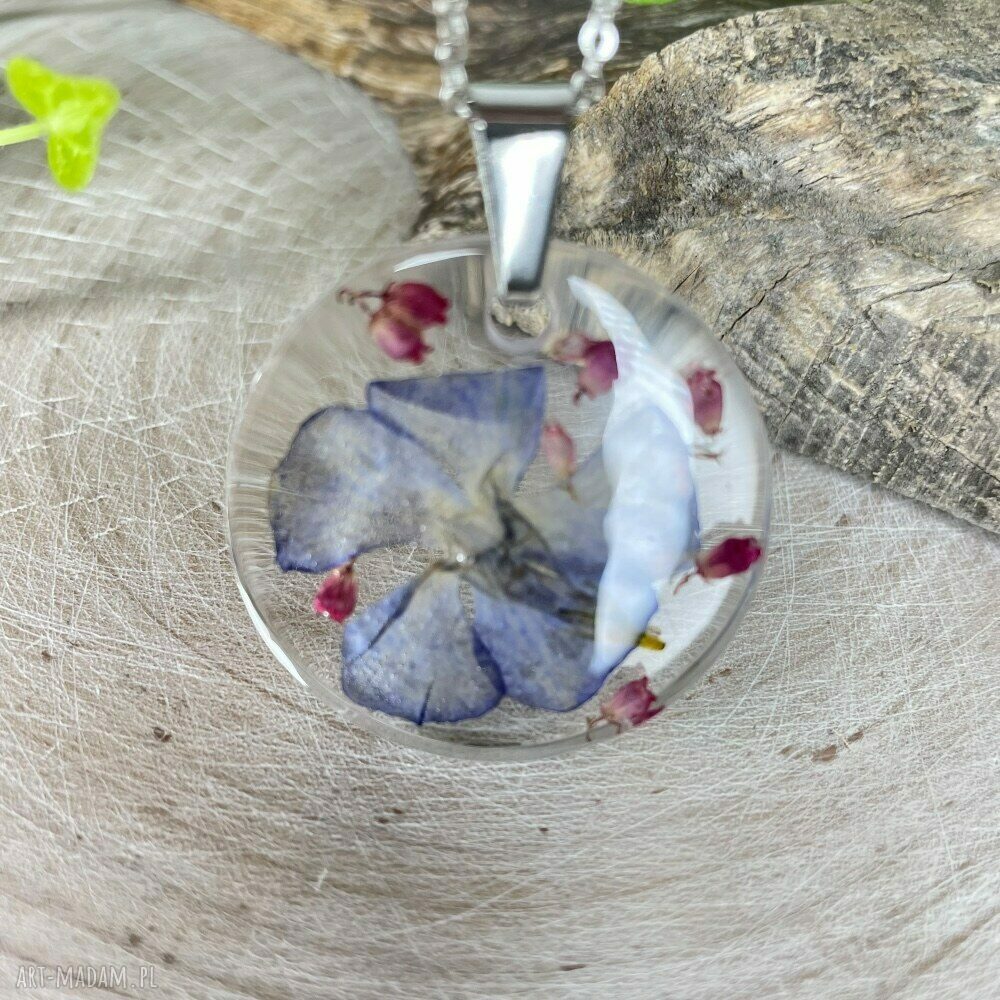 Okrągły wisiorek z kolorowymi kwiatami Z2059 - wiosenny naszyjnik handmade