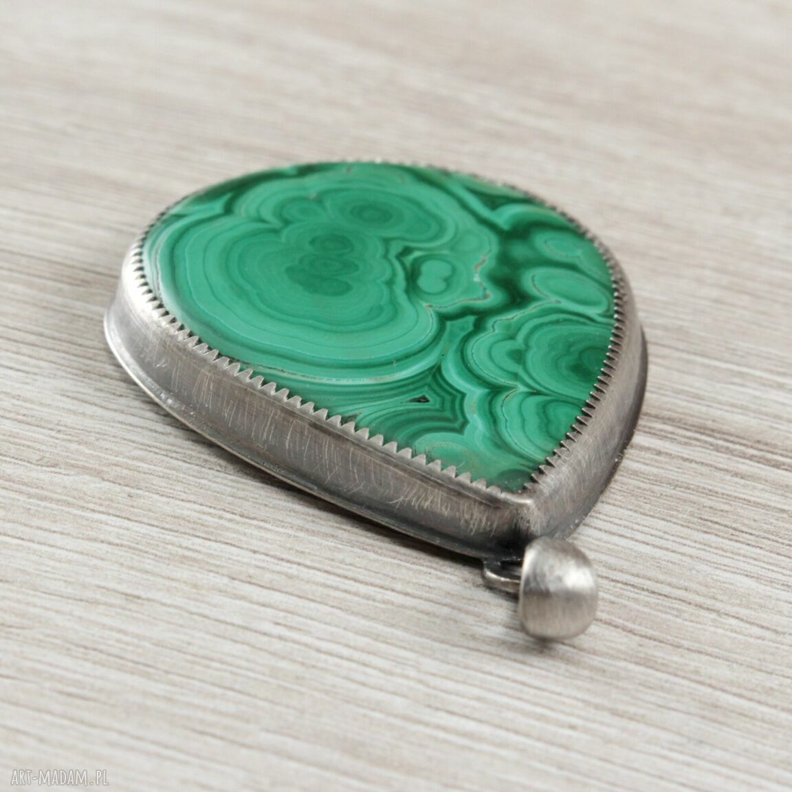 Malachit w oksydowanym srebrze - wisior handmade 925/999