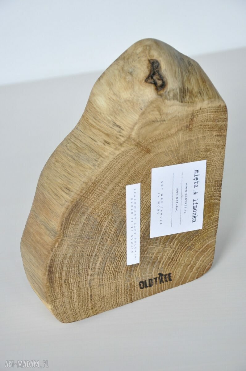 Świeca sojowa zapachowa w drewnie dębu Oldtree - mięta i limonka (naturalna)