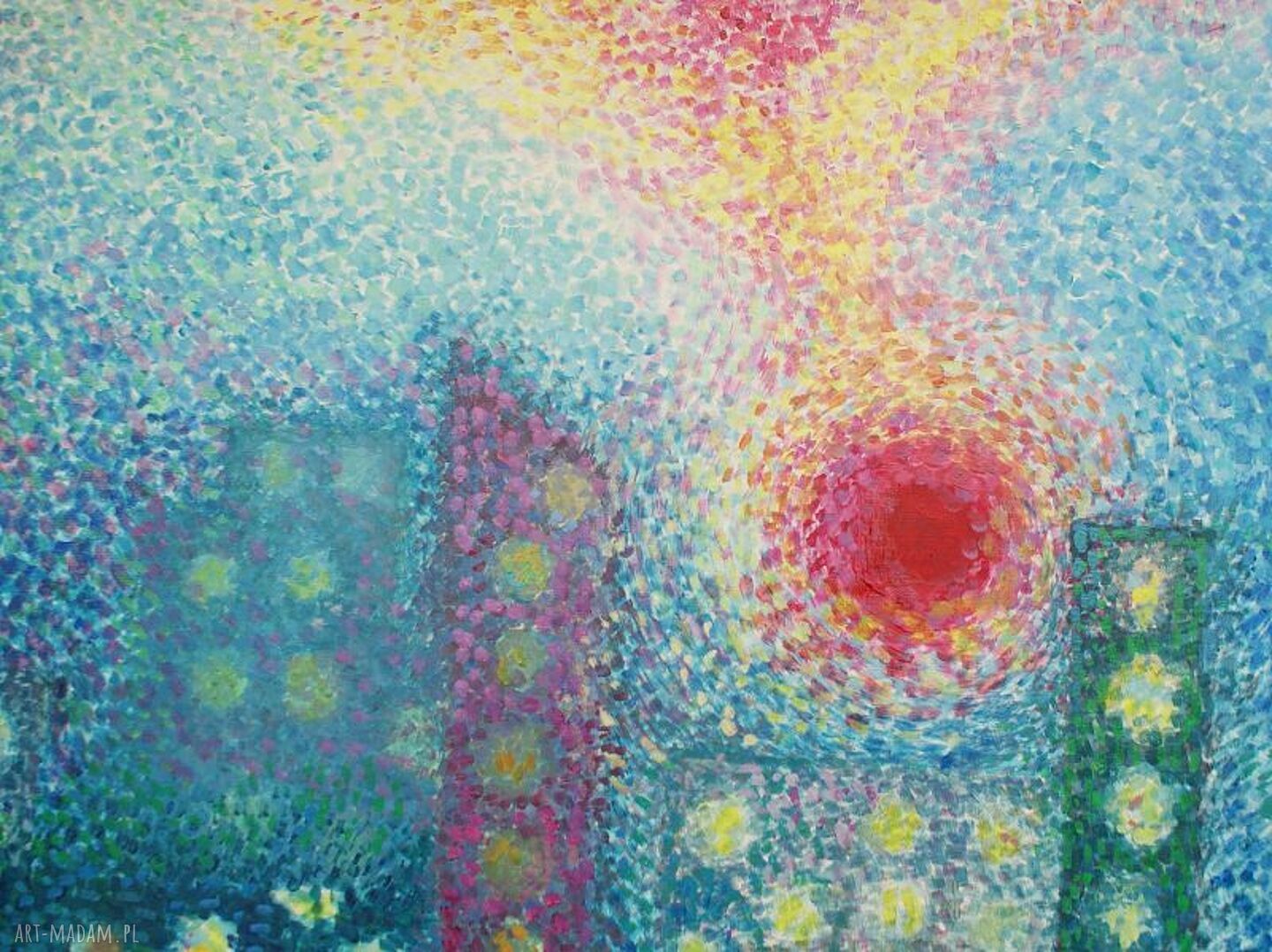 Duża abstrakcja postimpresjonizm - obraz olejny 100x70 cm na blejtramie