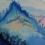 turkusowe obrazy obraz do salonu olejny pejzaż góry we mgle