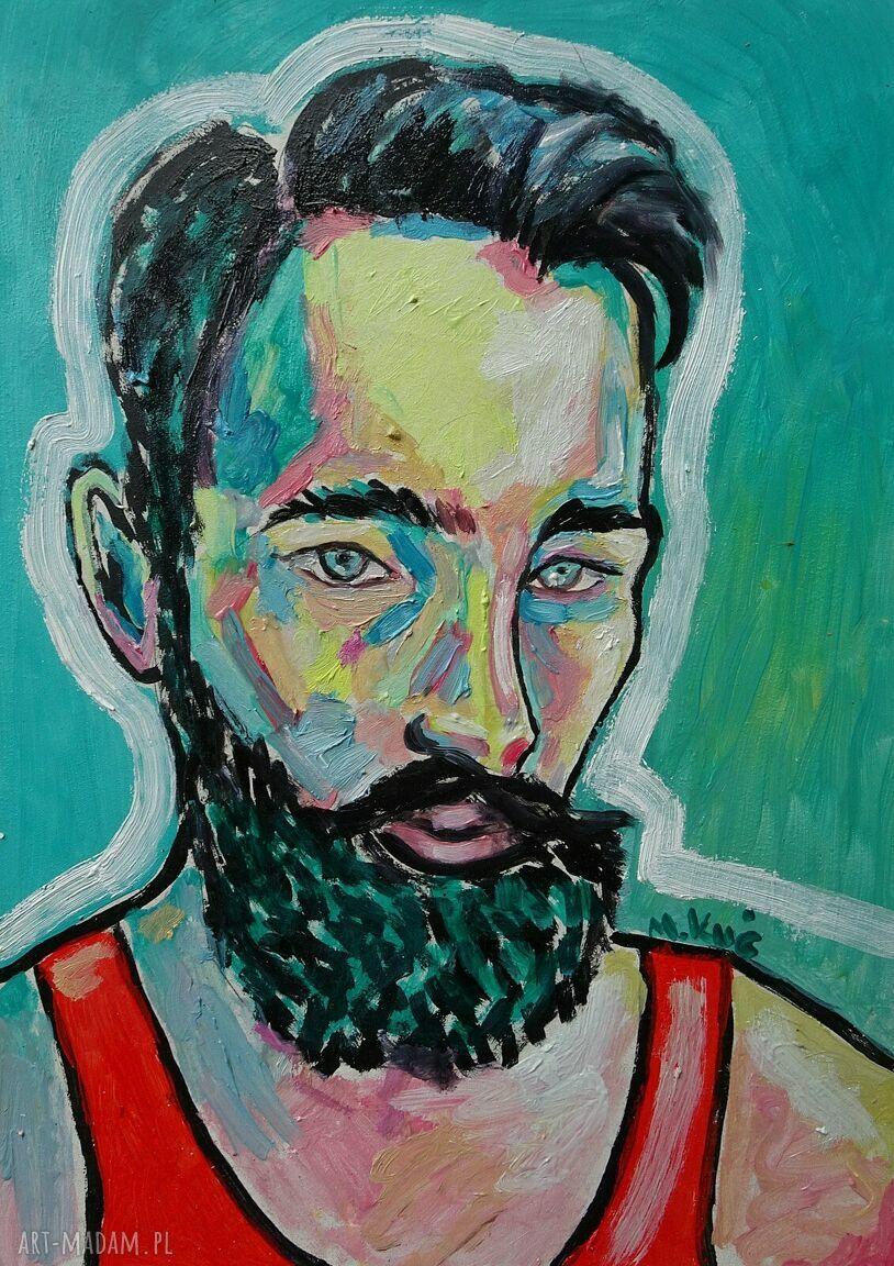 Olejny obraz do salonu - Portret Mężczyzny Sarmaty w stylu industrialnym (A4)