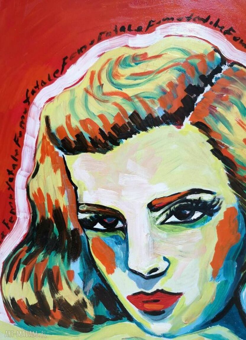 Obraz olejny Gilda - Rita Hayworth - malowany akrylami, 30x40 cm