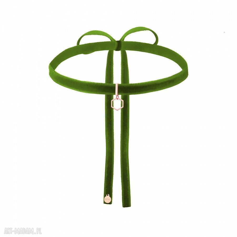 Oliwkowy aksamitny choker szeŚciokĄtem rÓŻowego zŁota modny