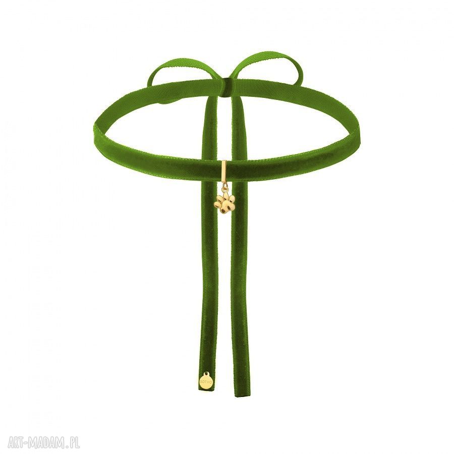 Oliwkowy aksamitny choker zŁotĄ ŁapkĄ modny aksamitka zawieszka