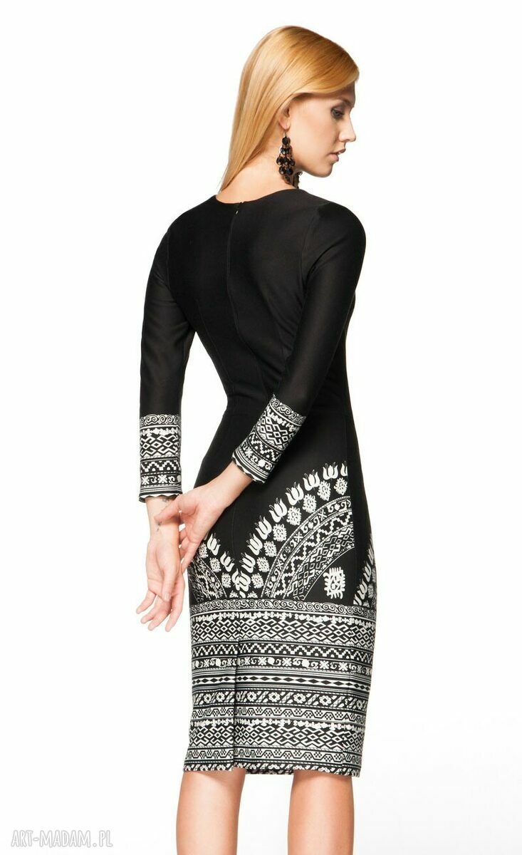 sukienki: sukienka greta midi aztecka (czarna) Ręcznie robione