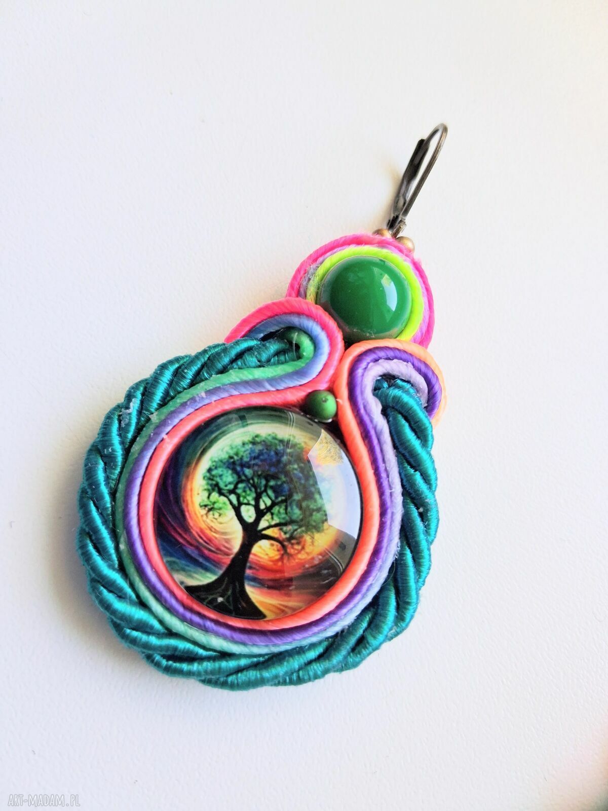 Ombre Tree - ręcznie haftowane kolczyki sutaszowe