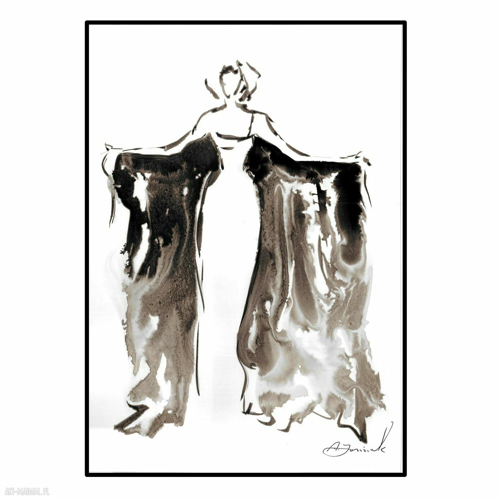 „Ona” grafika ink-art A4 30 x 21 cm - ręcznie malowana tuszem