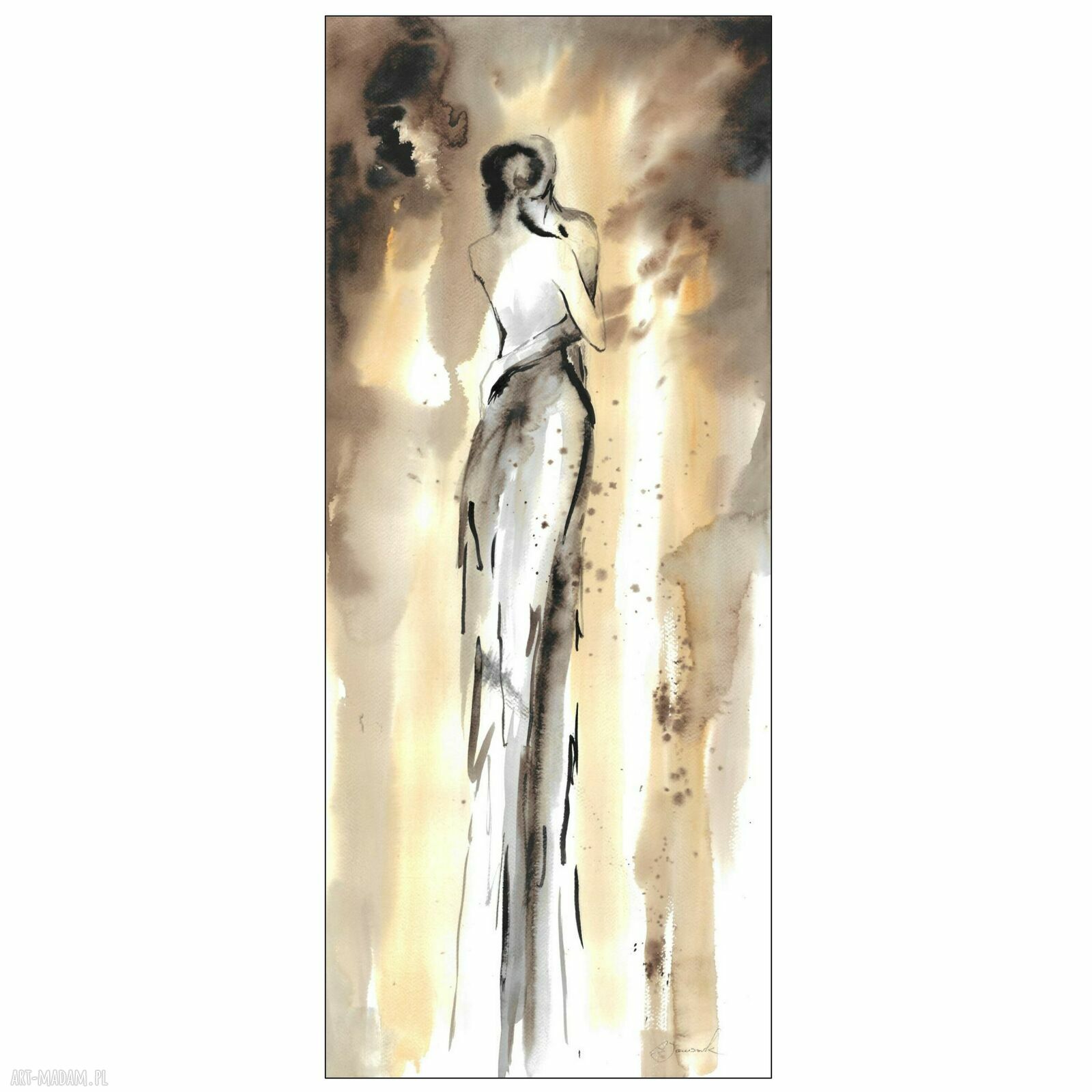 Ona i On - grafika akwarelą i tuszem 30 x 73 cm