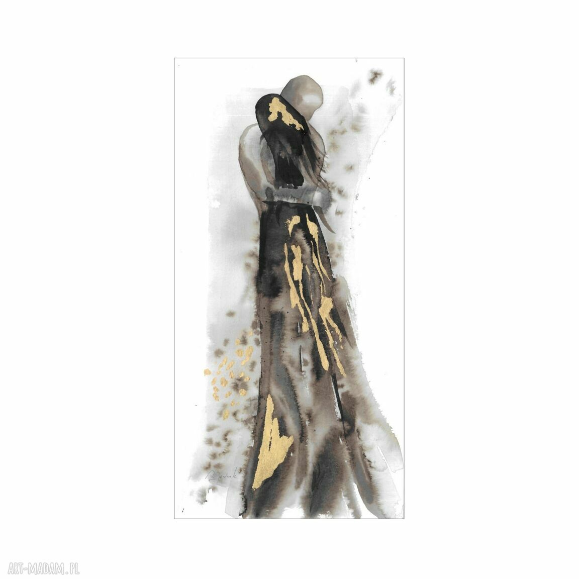 „Ona i On” - ręcznie malowana grafika złocona 25 x 50 cm