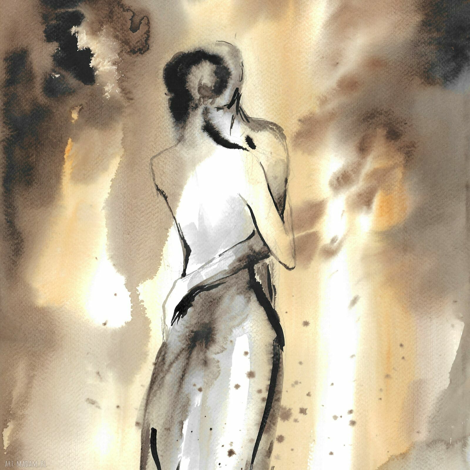Ona i On - grafika akwarelą i tuszem 30 x 73 cm