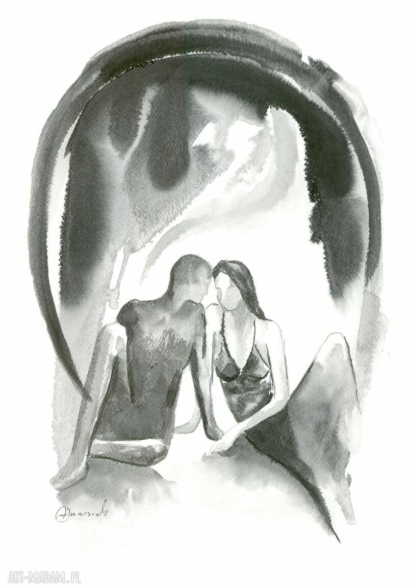 „Ona i On” - ręcznie wykonany rysunek tuszem, oryginał 30 x 42 cm