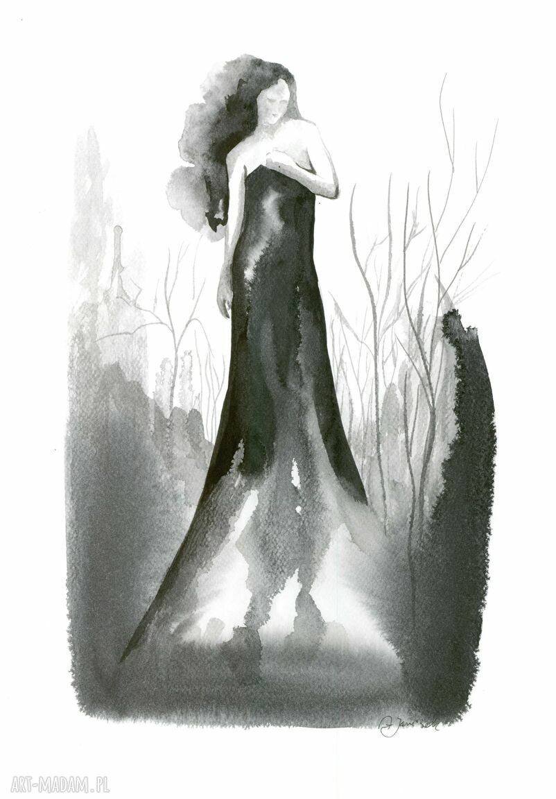 „Ona” - ręcznie wykonany rysunek tuszem 30 x 42 cm (grafika unikatowa)