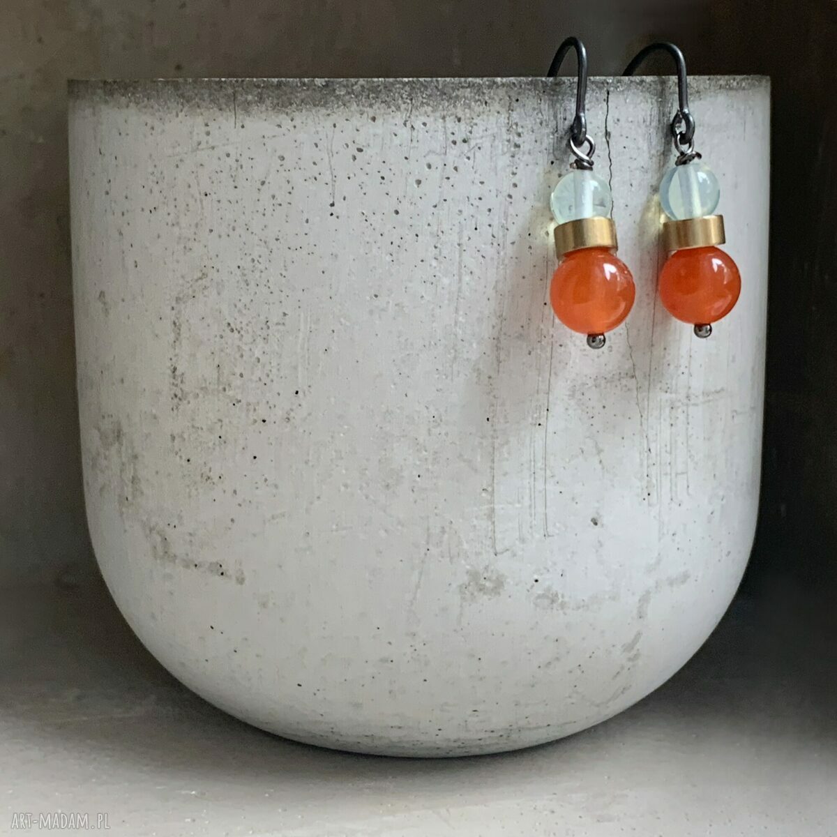 Kolczyki Oniric & Orange - pomarańczowe agaty, opalit i srebrne bigle