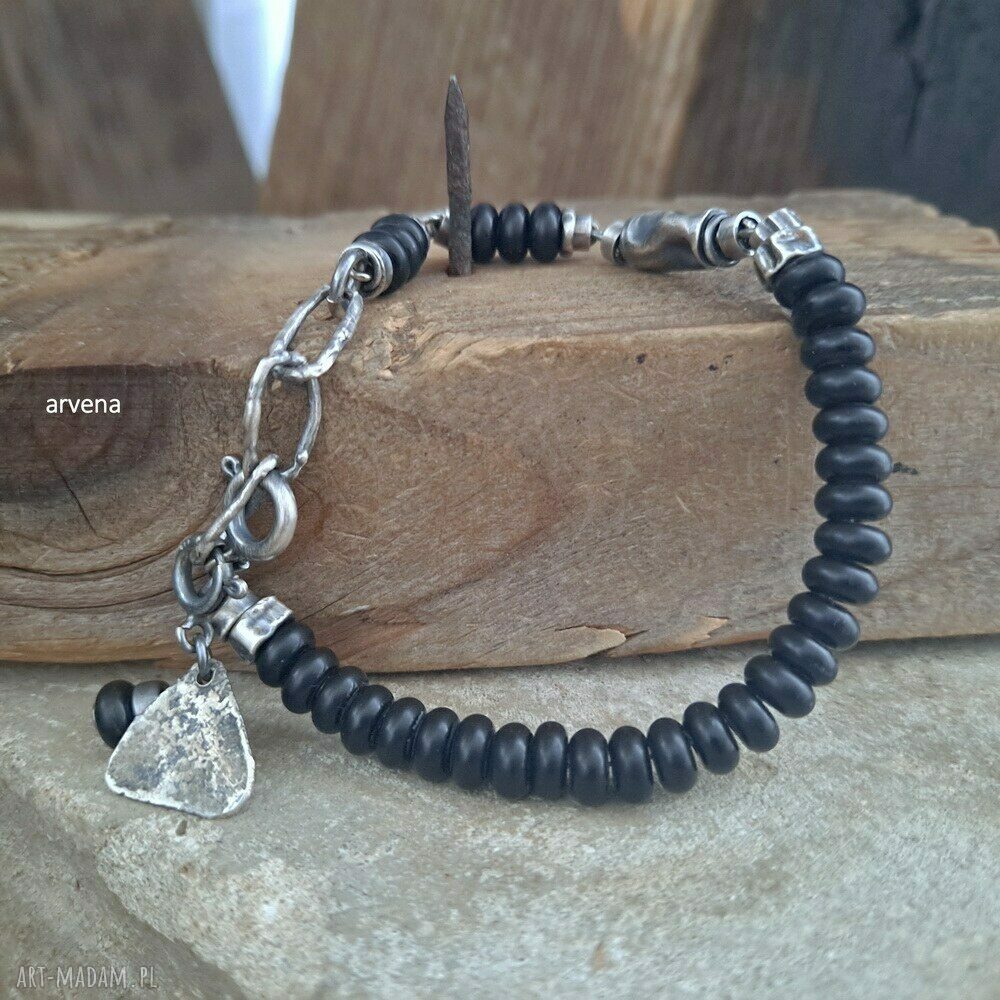 ONYKS - UNISEX bransoletka Arvena ze srebra oksydowanego 925