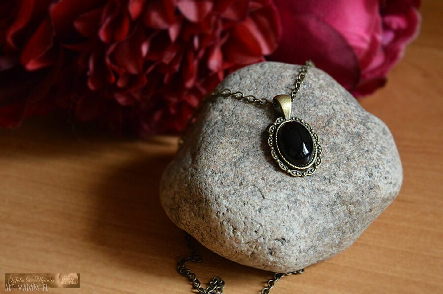 Onyks czarny Medalion - kolekcja vintage (wisiorek handmade)