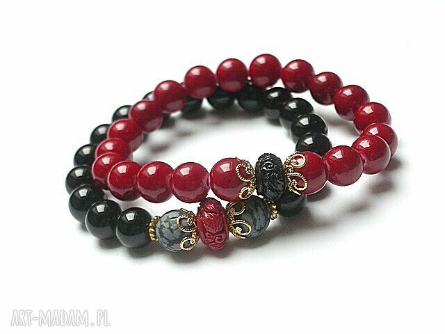 Duo black and red flower onyks marmur obsydian koral projekt