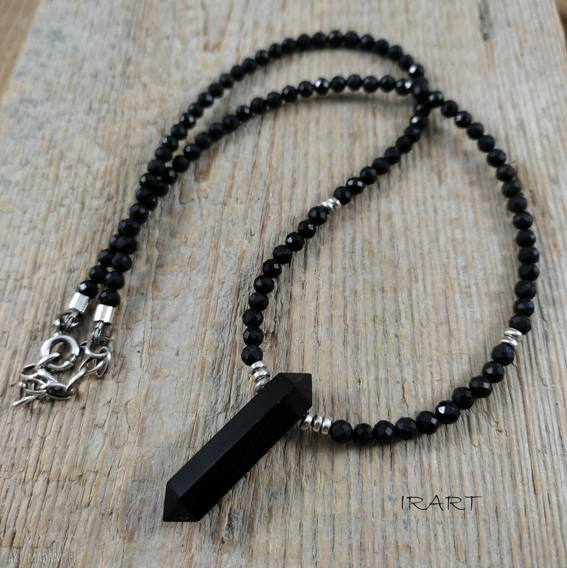 Naszyjnik z onyksu i czarnego turmalinu - srebro 925 oksydowane, Irart (handmade)