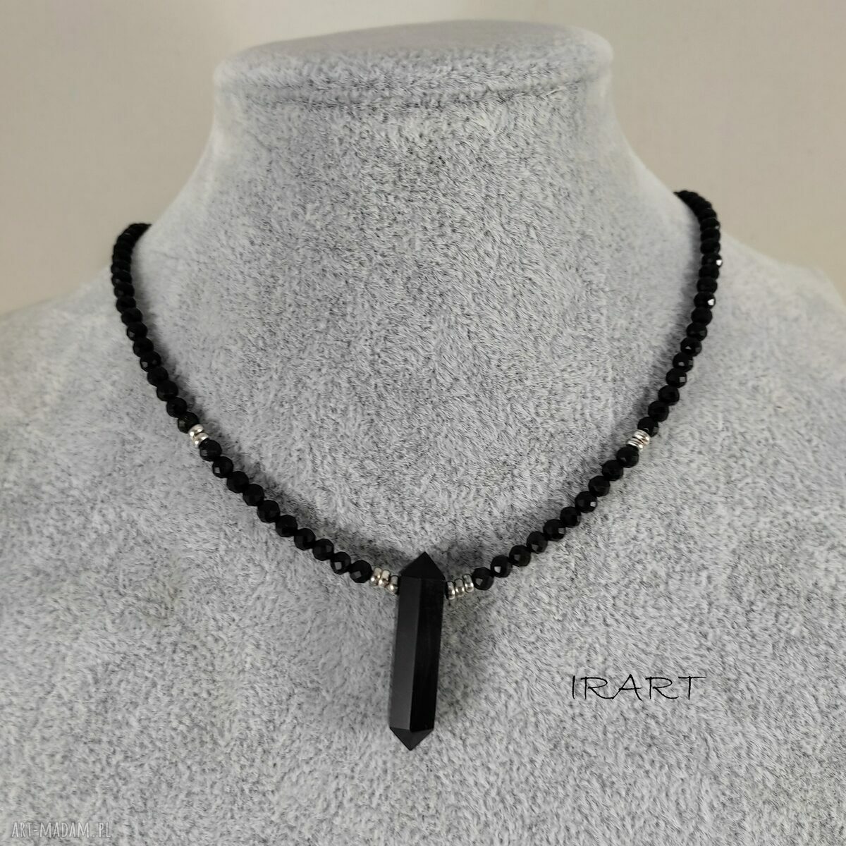 Naszyjnik z onyksu i czarnego turmalinu - srebro 925 oksydowane, Irart (handmade)