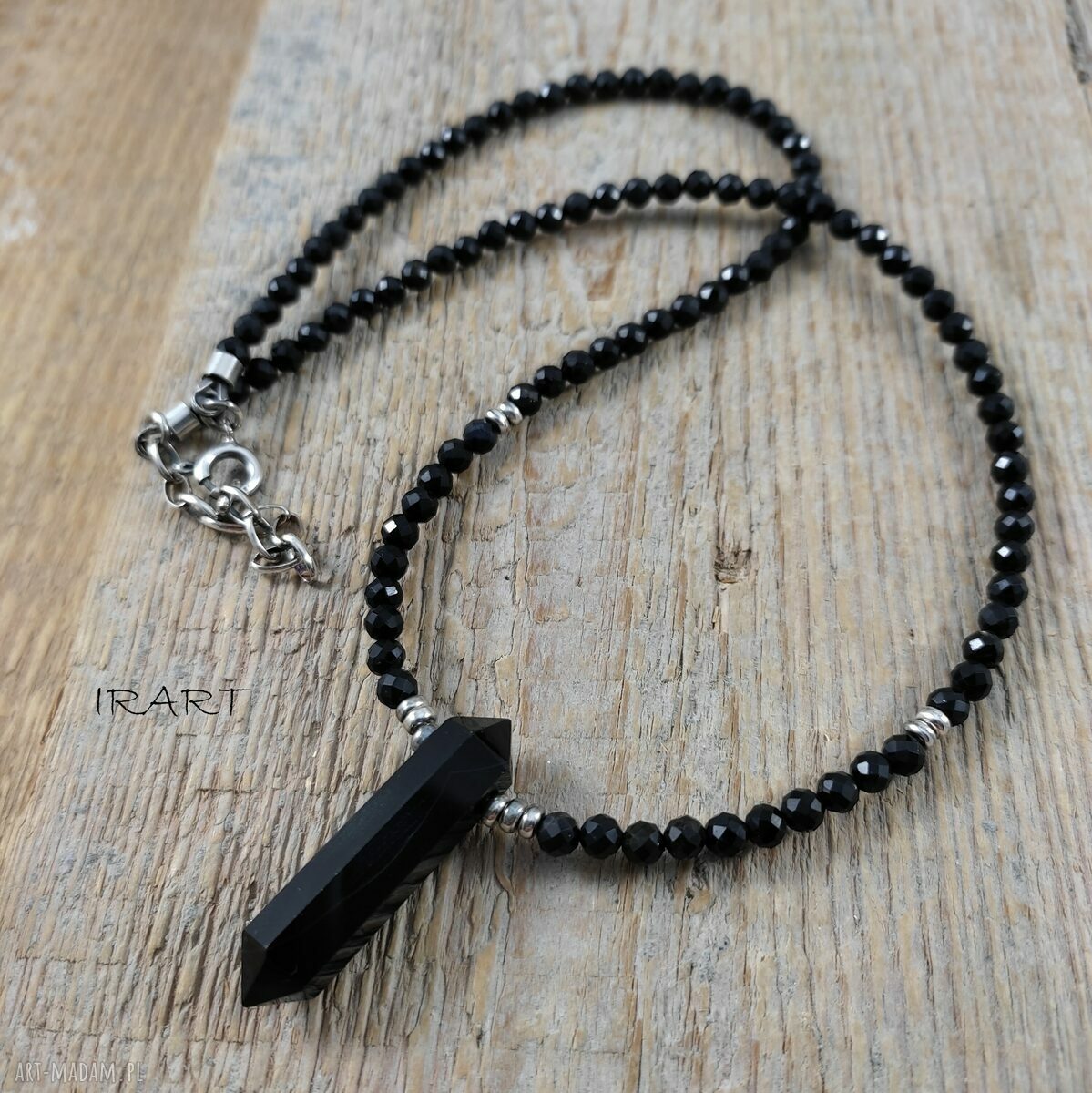 Naszyjnik z onyksu i czarnego turmalinu - srebro 925 oksydowane, Irart (handmade)