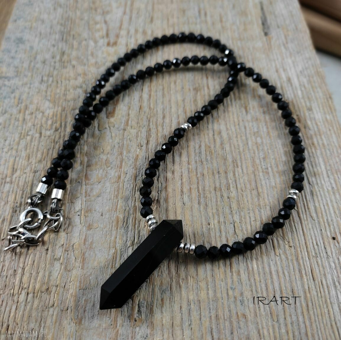Naszyjnik z onyksu i czarnego turmalinu - srebro 925 oksydowane, Irart (handmade)
